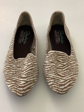 Skechers Women's Slip-On Flats in Brown and White Zebra Knit Memory Foam